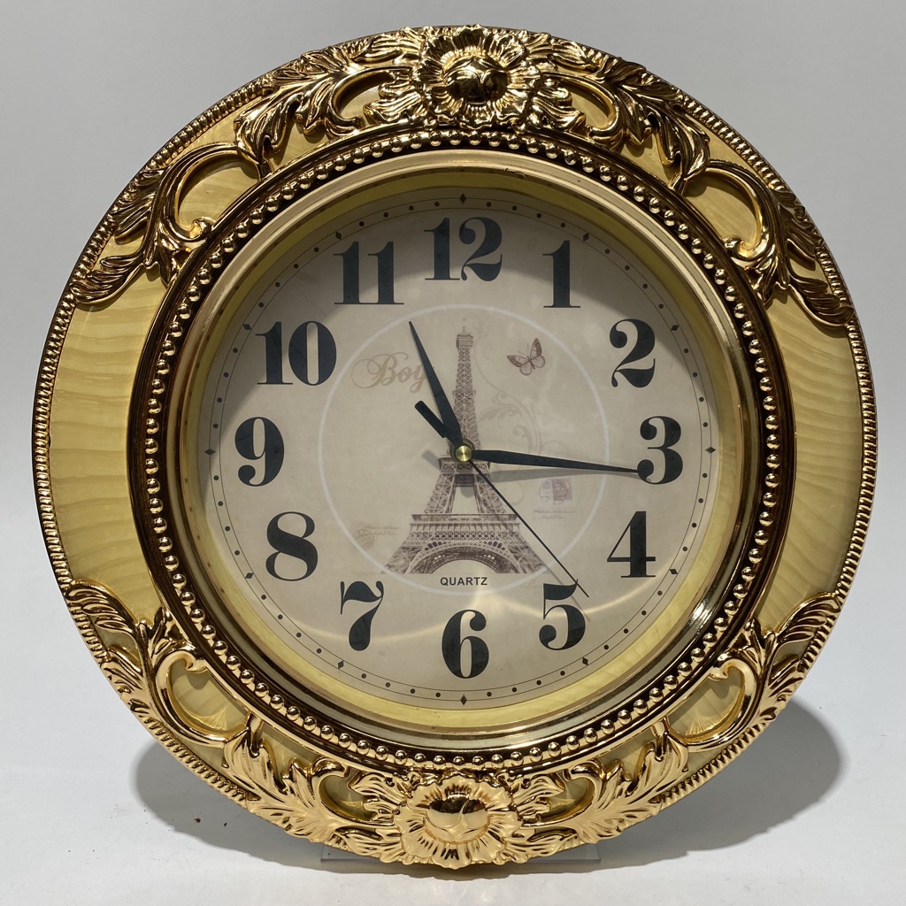 CLOCK, Wall Mount - Ornate Gold w Eiffel Tower Face